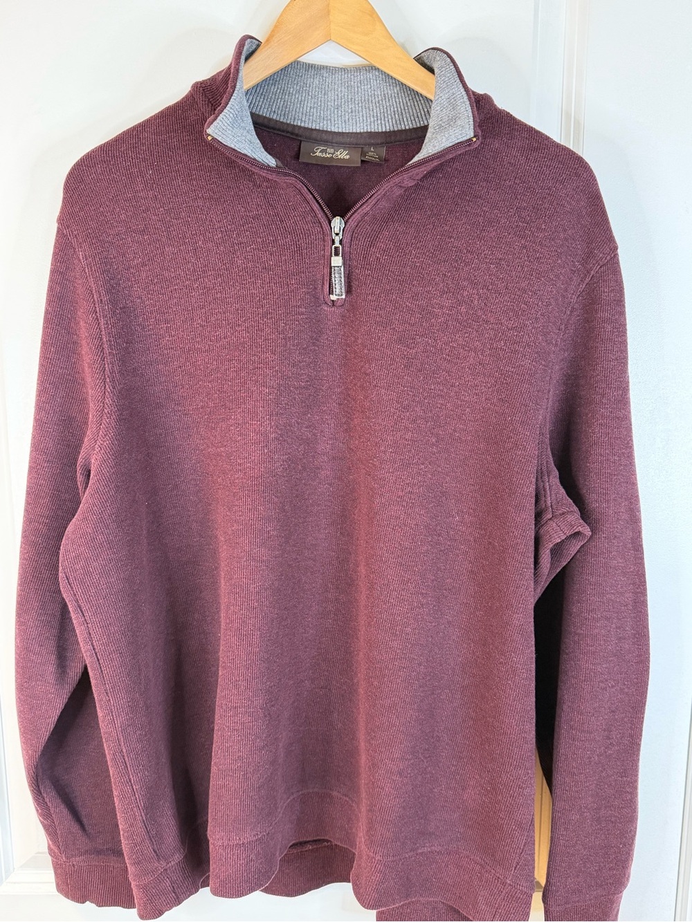 Tasso Elba Men's Wine Half-Zip Sweater with Contrast Collar, size L